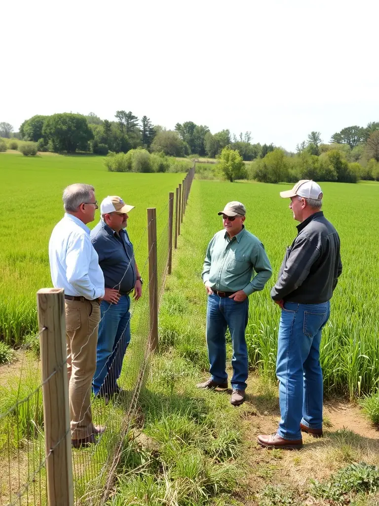 A photograph showcasing the association's collaboration with local farmers to implement strategies that minimize agricultural damage caused by wildlife, such as deer fencing.