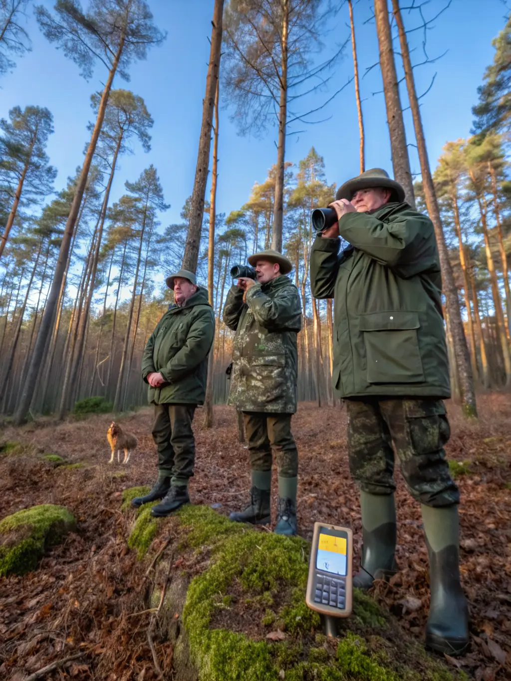 A photo of a wildlife monitoring activity, with members tracking animal populations and assessing habitat health.