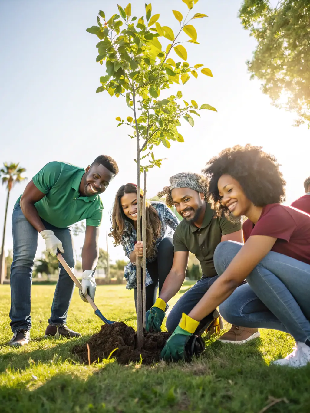 A photograph of ASSOCIATION COMMUNALE DE CHASSE AGREEE DE VEZE members planting trees as part of a reforestation project in a deforested area of Vézère.
