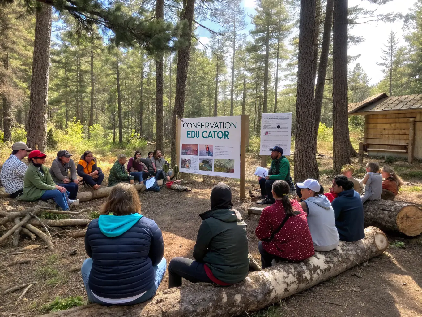 A photograph of a community workshop where members of ASSOCIATION COMMUNALE DE CHASSE AGREEE DE VEZE are educating local residents about responsible hunting practices and environmental conservation.